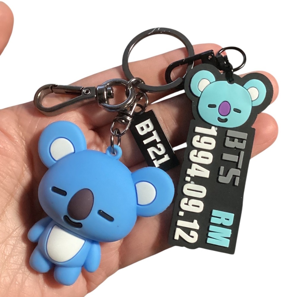 BT21 Koya BTS RM Keychain Set Blue Koala Figure and Name Tag 2 Piece Lot